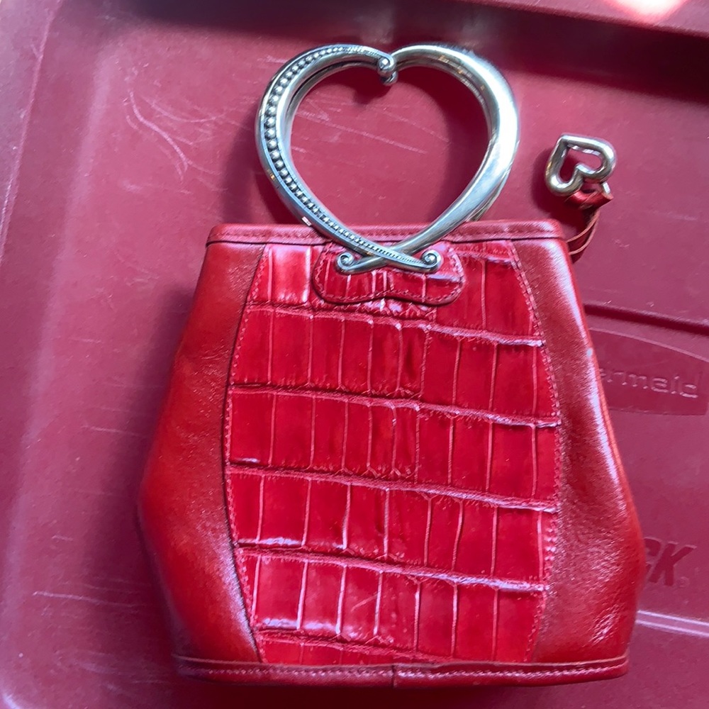 Brighton Red Croc-Embossed Heart-Handle Leather Tote